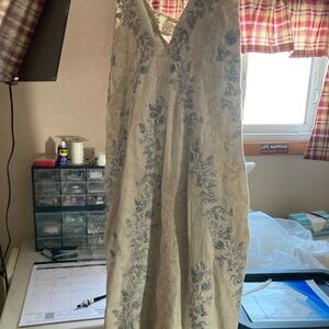 Agua Bendita Cream and Blue Floral Maxi Dress XS Extra Small